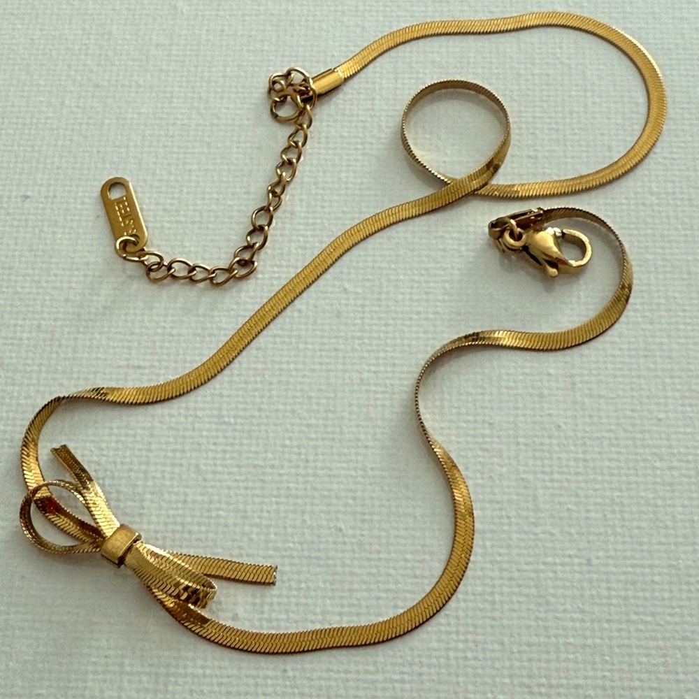 18 K Gold Choker Necklace Short Bow Snake Bone Chain Stainless Steel - Picture 3 of 6